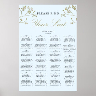 Póster Tabla de asientos alfabéticos para la boda de invi