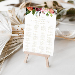 Póster Tabla de asientos alfabéticos tropicales Gold Boho