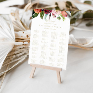 Póster Tabla de asientos alfabéticos tropicales Gold Boho