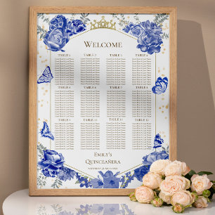 Póster Tabla de asientos azul Quinceanera Rótulo mariposa