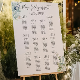 Póster Tabla de asientos azul turbio | Elegante boda de p