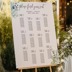 Póster Tabla de asientos azul turbio   Elegante boda de p
