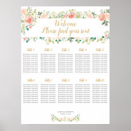 Póster tabla de asientos boda 10 tablas | rosas de Rubor