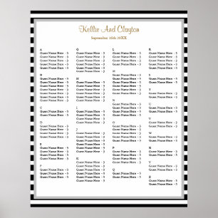 Póster Tabla de asientos Boda de 110 bandas negras/blanca