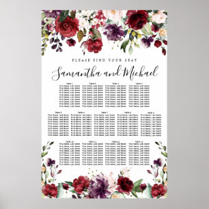 Póster Tabla de asientos Boda de 13 mesas con aroma rojo