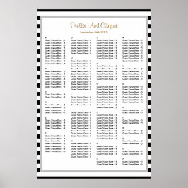 Póster Tabla de asientos Boda de 150 bandas negras/blanca