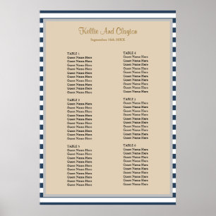Póster Tabla de asientos Boda de 60 bandas azules clásica