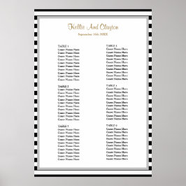 Póster Tabla de asientos Boda de 60 bandas negras/blancas