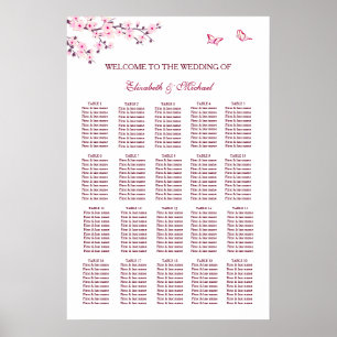 Póster Tabla de asientos Boda de cerezo en flor