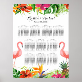 Póster Tabla de asientos Boda de flamencos florales tropi