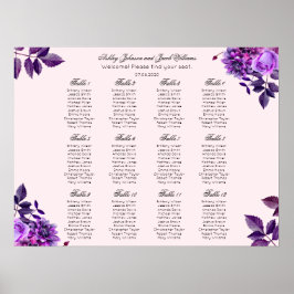 Póster Tabla de asientos boda de flores moradas. Floral r