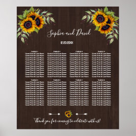 Póster Tabla de asientos Boda de girasoles románticos
