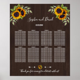 Póster Tabla de asientos Boda de girasoles románticos