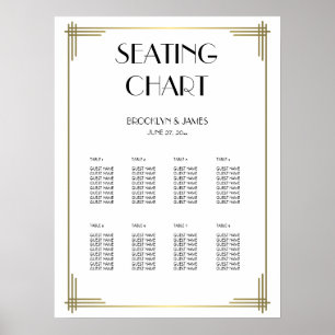 Póster Tabla de asientos Boda de gran Gatsby blanco 18x24