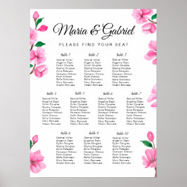 Póster Tabla de asientos Boda de la flor de cerezo rosa d
