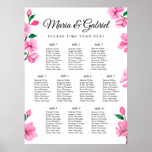 Póster Tabla de asientos Boda de la flor de cerezo rosa d