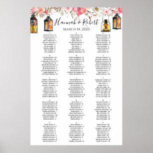 Póster Tabla de asientos Boda de linternas florales de co