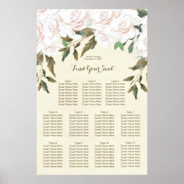 Póster tabla de asientos boda de marfil de color rosa rub