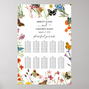 Póster Tabla de asientos Boda de mariposas Wildflowers