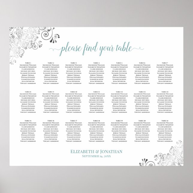 Póster Tabla de asientos Boda de mesa Frilly 21 Cuadro Bl (Frente)