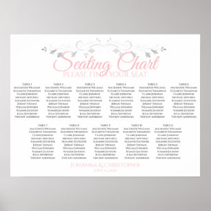 Póster Tabla de asientos Boda de mesa rosa y gris 11