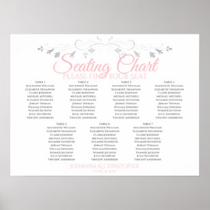 Póster Tabla de asientos Boda de mesa rosa y gris 7