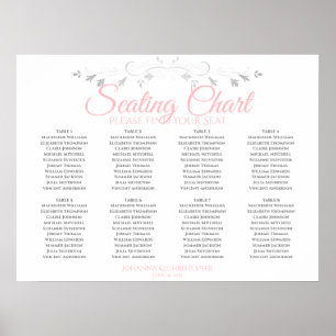 Póster Tabla de asientos Boda de mesa rosa y gris 8