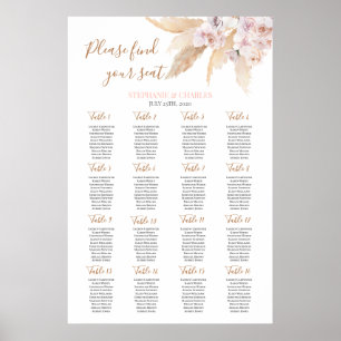 Póster Tabla de asientos Boda de moda boho rosa del desie