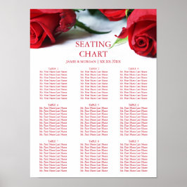 Póster Tabla de asientos Boda de rosas rojas románticas