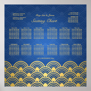 Póster Tabla de asientos boda Dorado azul escogido