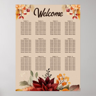 Póster Tabla de asientos Boda floral de terracota ligera