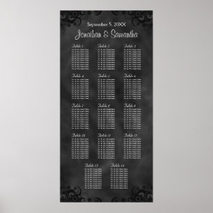 Póster Tabla de asientos Boda Hibiscus Black 14 Tables