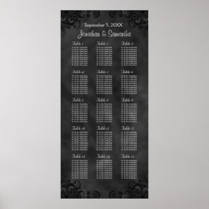 Póster Tabla de asientos Boda Hibiscus Black 15 Tables
