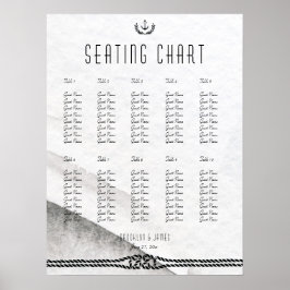 Póster Tabla de asientos Boda náutico 18x24 Blanco gris