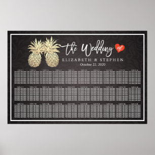 Póster Tabla de asientos boda Pareja de piña de oro moder