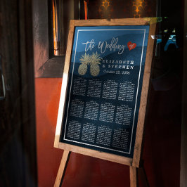 Póster Tabla de asientos boda Pareja de piña de oro moder