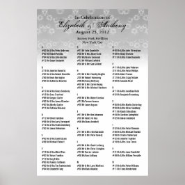 Póster Tabla de asientos boda Poster Floral blanca