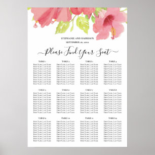 Póster Tabla de asientos Boda Romántico Rosa Hibiscus