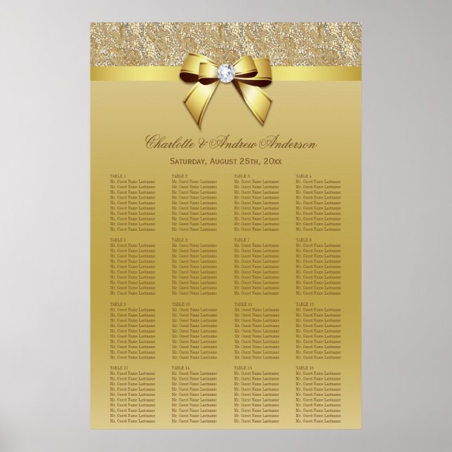 Póster Tabla de asientos boda Secuencias de oro (Frente)