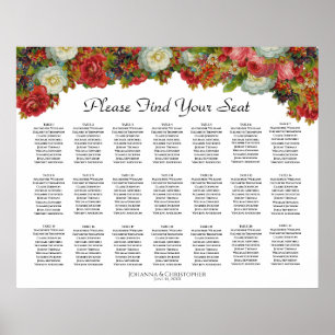 Póster Tabla de asientos con Boda de flores de color vint
