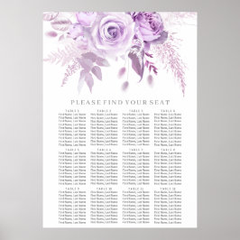 Póster Tabla de asientos con Boda floral púrpura encantad