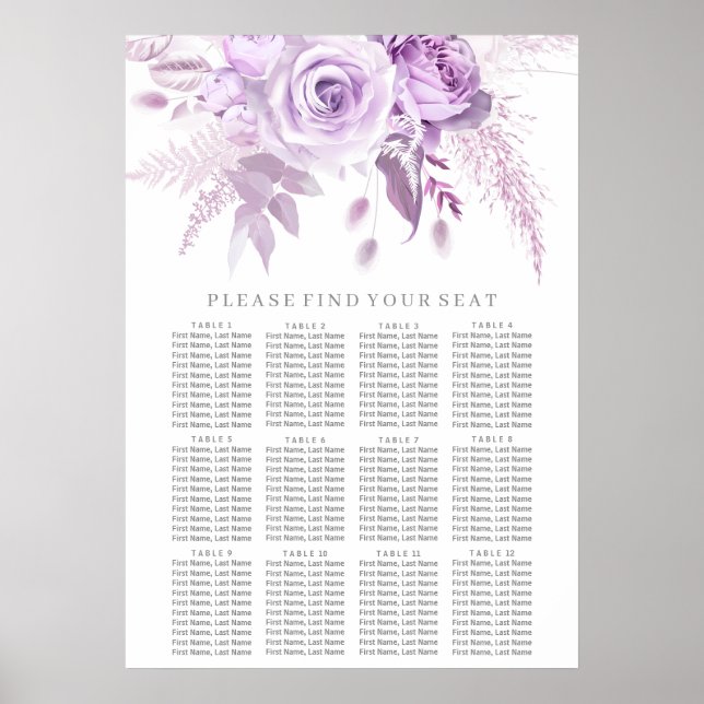 Póster Tabla de asientos con Boda floral púrpura encantad (Frente)