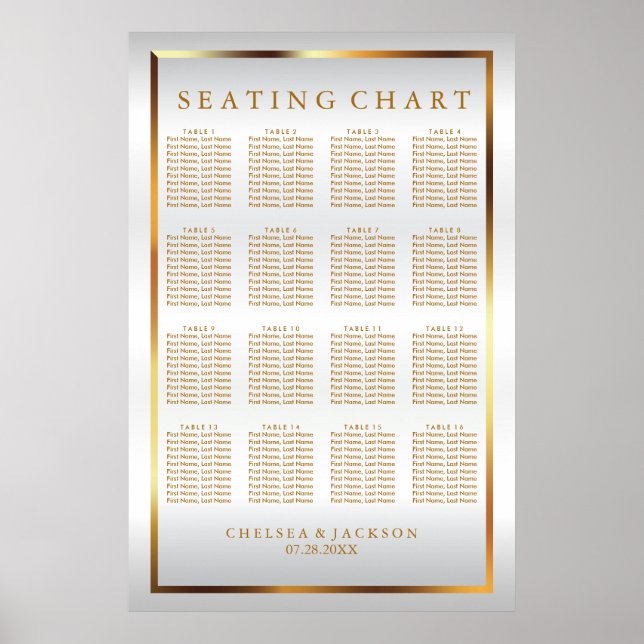Póster Tabla de asientos con estatus dorado y blanco (Frente)