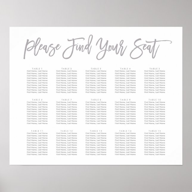 Póster Tabla de asientos con letras de moda (Frente)