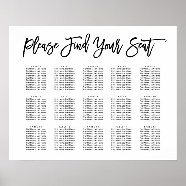 Póster Tabla de asientos con letras de moda (Frente)