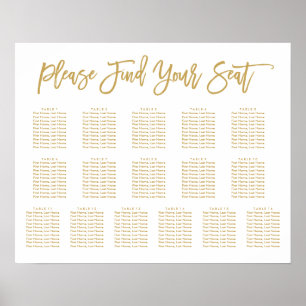 Póster Tabla de asientos con letras de moda Gold 16 tabla