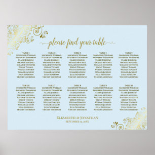 Póster Tabla de asientos de 10 Bodas de tabla Polvo Azul
