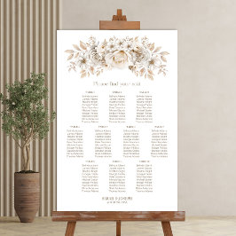 Póster Tabla de asientos de 10 Bodas florales blancos de