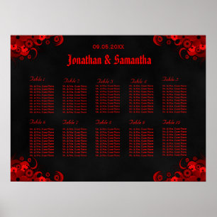 Póster Tabla de asientos de 10 mesas Bodas de color negro