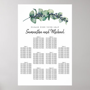 Póster Tabla de asientos de 10 mesas de Eucalyptus Berry 